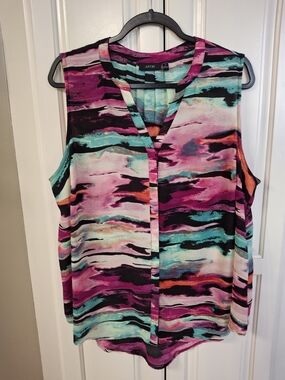 APT. 9 Sleeveless Multi-Color Abstract Print Top - Pink/Teal